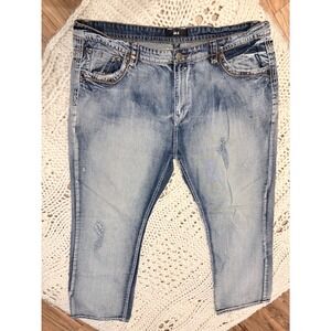 M-Xchange Mens Distressed Light Wash Straight Leg Jeans 44W 32L Blue Denim